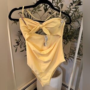 NWT Forever 21 swim Yellow One-Piece Swimsuit with Bow Detail size L